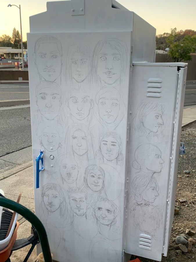 Outlines on the Auburn Ravine and Elm corner utility box show Placer student's plans. 