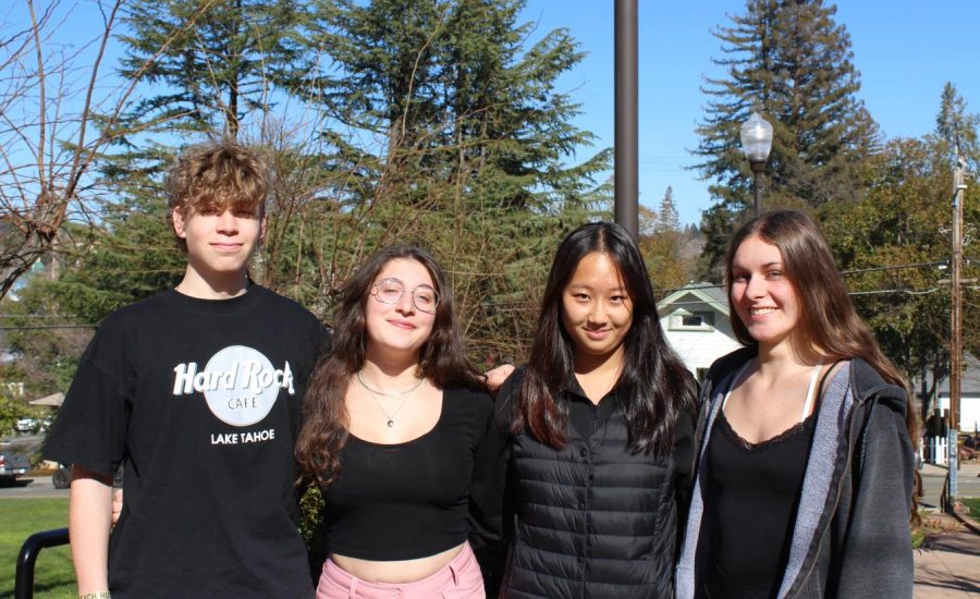 Placer High school is hosting 4 foreign exchange students. From left to right, Max Behre (Gremany), Lisa Infantino (Belgium), Eunseo Choi (South Korea), Lucia Matysakova (Slovakia)